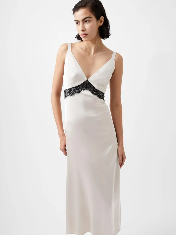 French Connection Ennis Satin Lace Dress Classic CreamBlackout Woman Dresses
