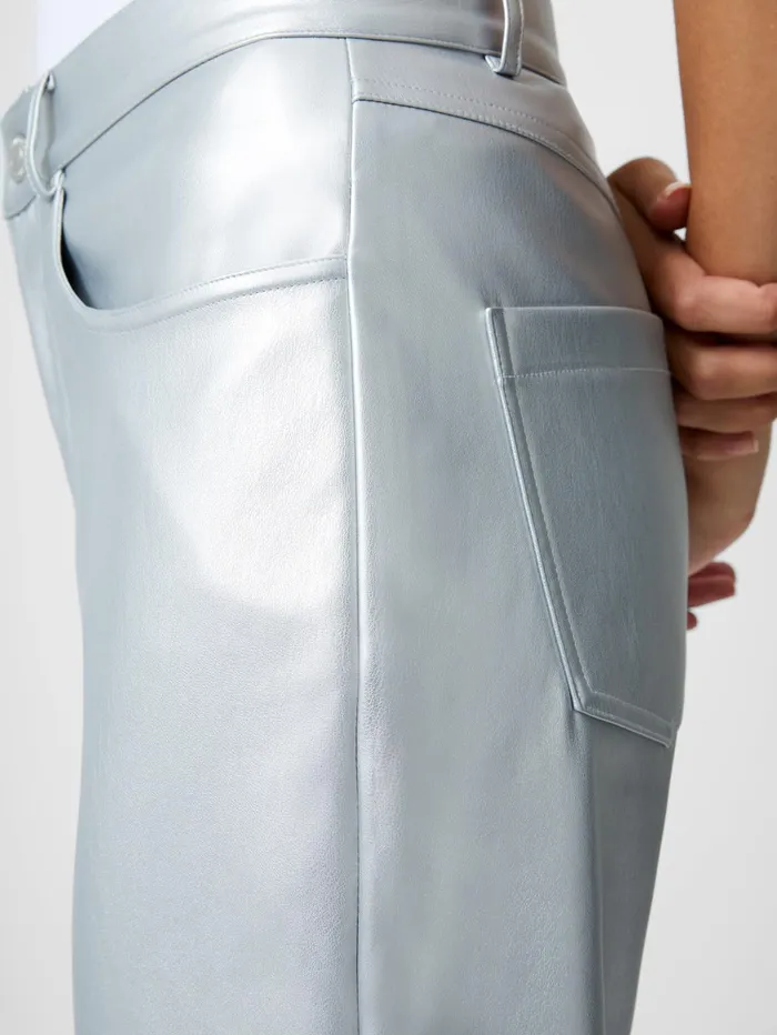 French Connection Faux Leather Regular Fit Jeans Silver Woman Trousers