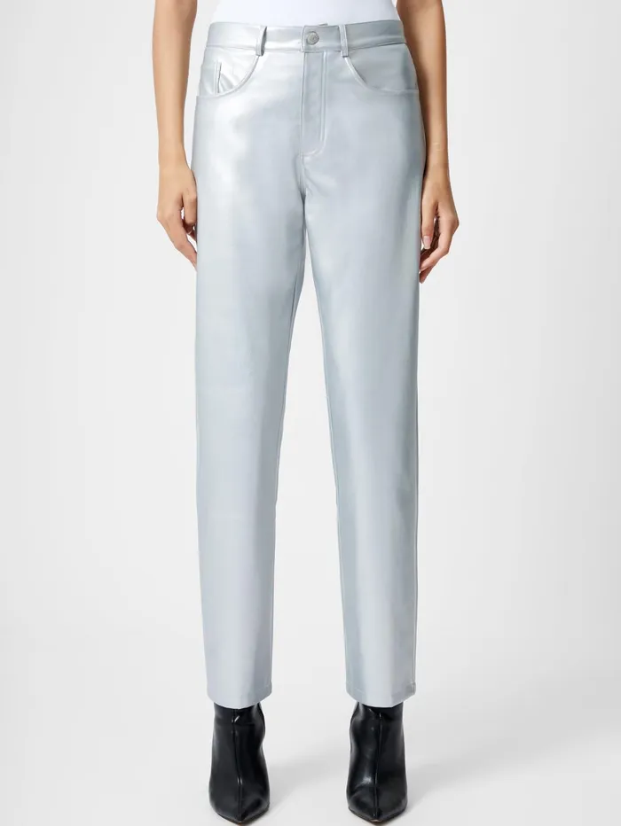 French Connection Faux Leather Regular Fit Jeans Silver Woman Trousers