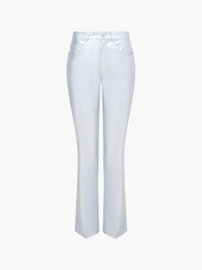 French Connection Faux Leather Regular Fit Jeans Silver Woman Trousers