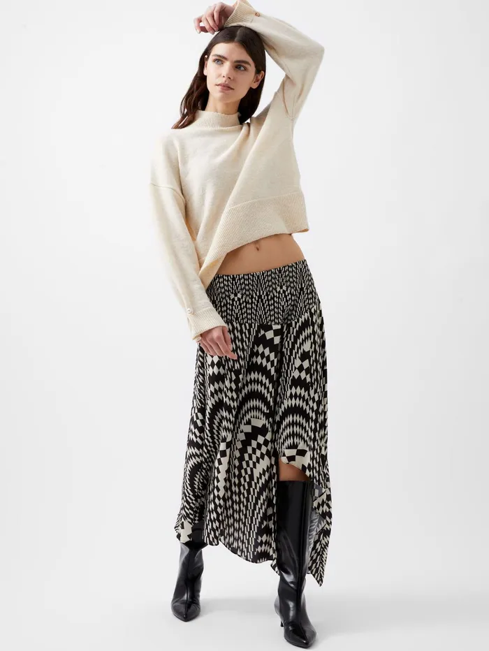 French Connection Fern Arie Crepe Asymmetrical Skirt Classic CreamBlackout Woman Skirts
