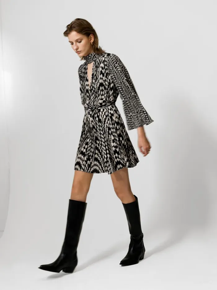French Connection Fern Arie Pleated Ella Crepe Mini Dress Classic CreamBlackout Woman Dresses