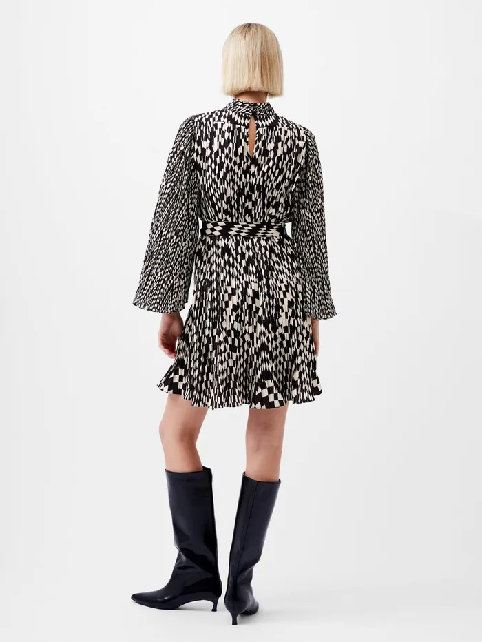 French Connection Fern Arie Pleated Ella Crepe Mini Dress Classic CreamBlackout Woman Dresses