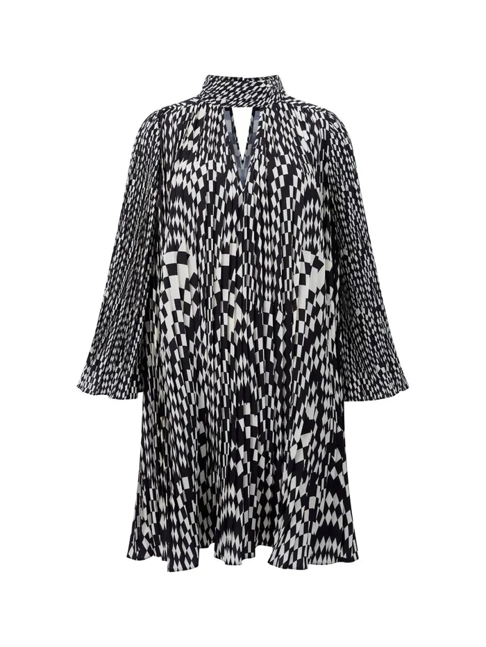 French Connection Fern Arie Pleated Ella Crepe Mini Dress Classic CreamBlackout Woman Dresses