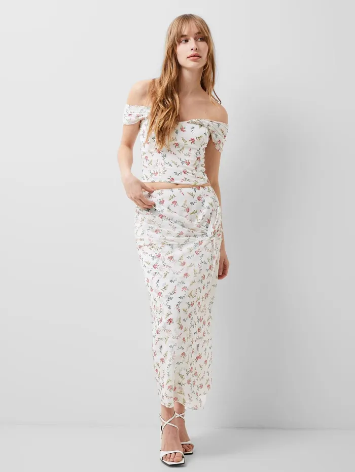 French Connection Floriana Hallie Crinkle Skirt Summer White Woman Coords