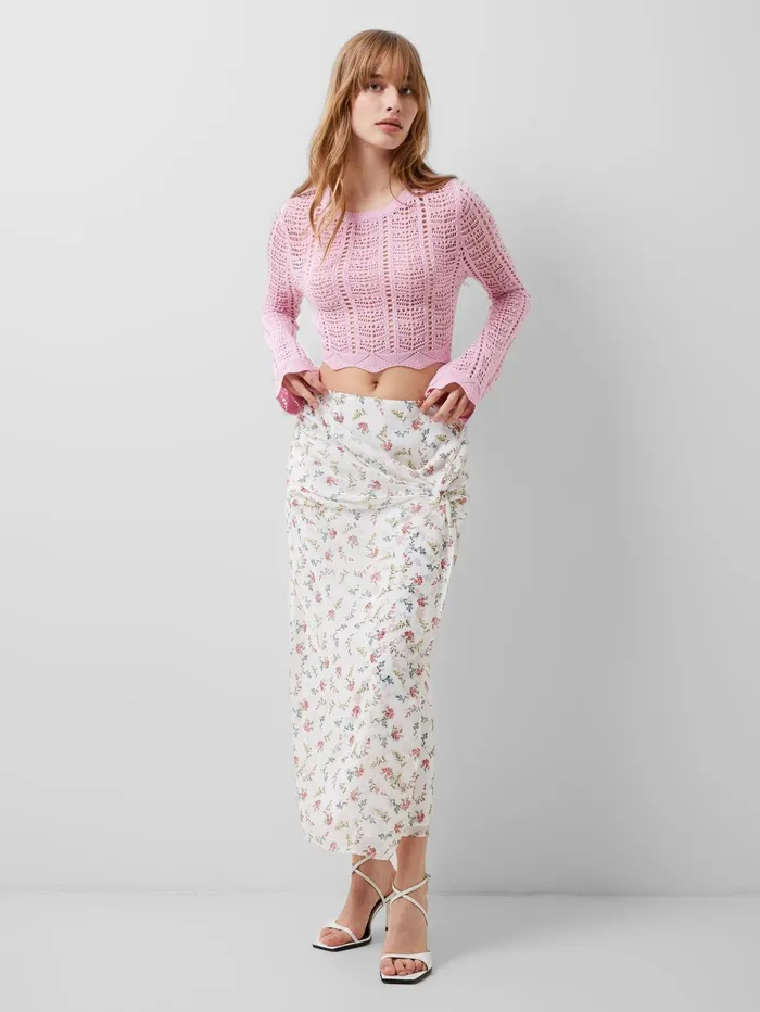 French Connection Floriana Hallie Crinkle Skirt Summer White Woman Coords