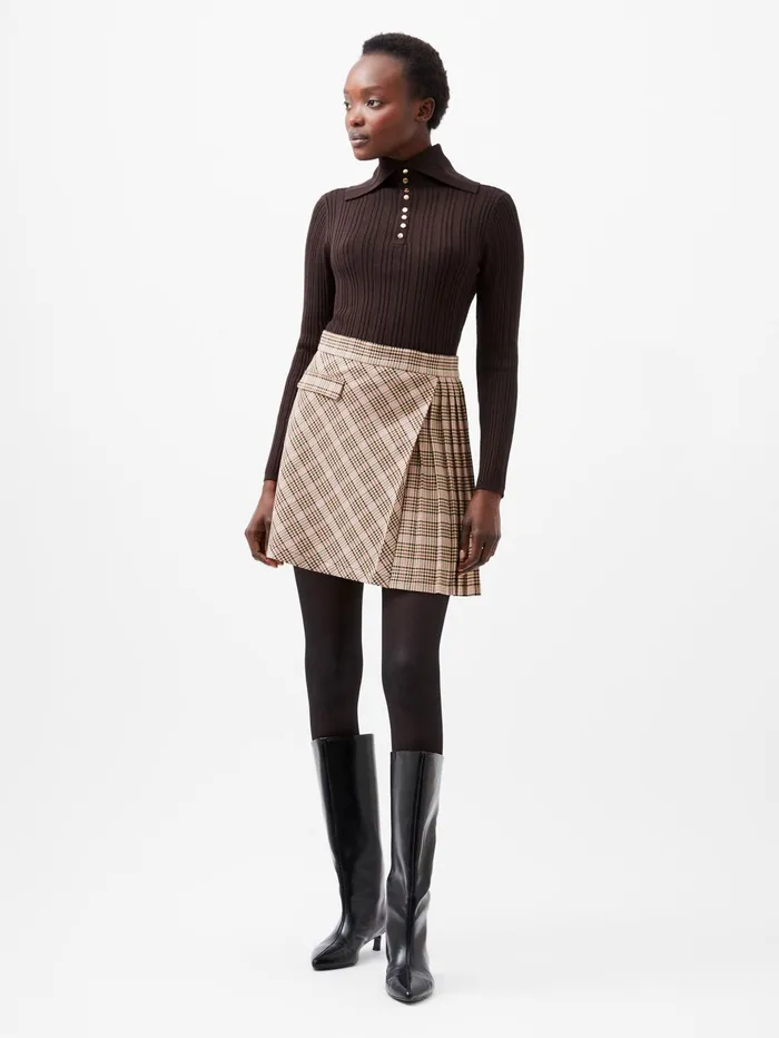 French Connection Gina Check Pleated Mini Skirt Light BrownPink Check Woman Coords French Connection Gina Check Pleated Mini Skirt Light BrownPink Check Woman Coords