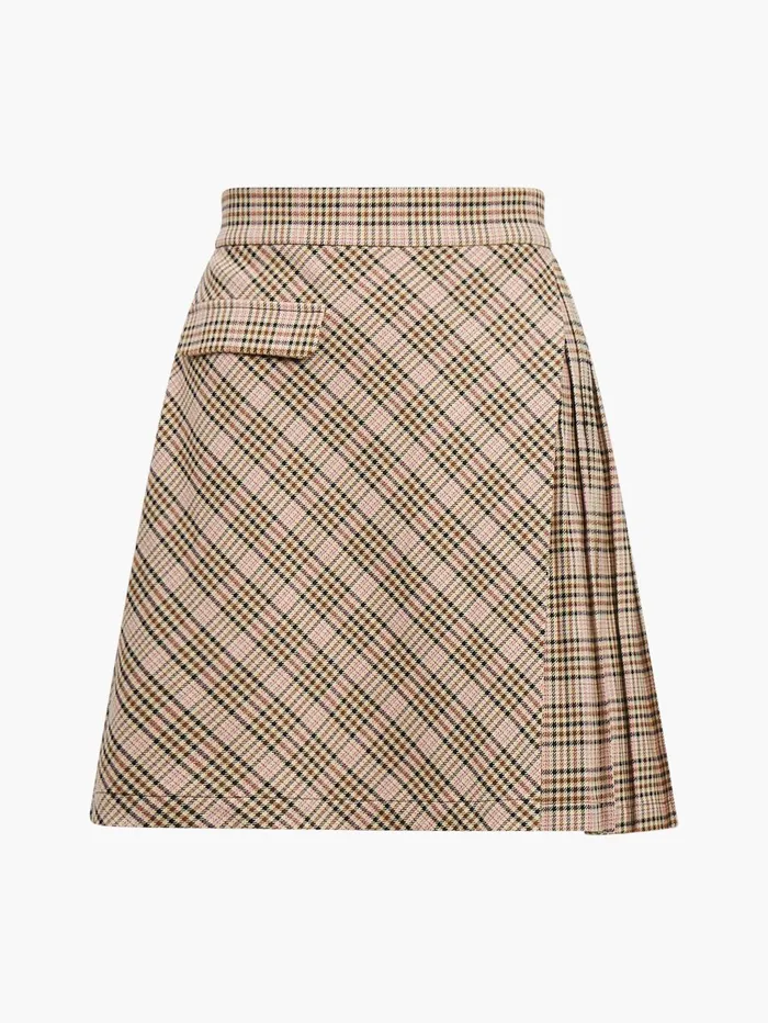 French Connection Gina Check Pleated Mini Skirt Light BrownPink Check Woman Coords