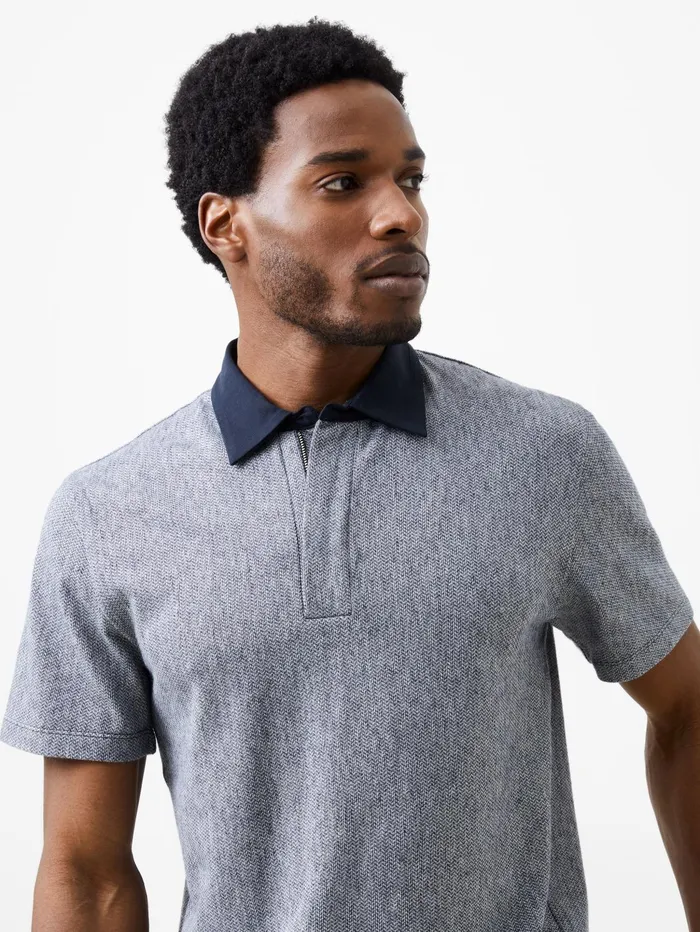 French Connection Graphic Zip Polo Shirt Charcoal Man TShirts and Polo Shirts