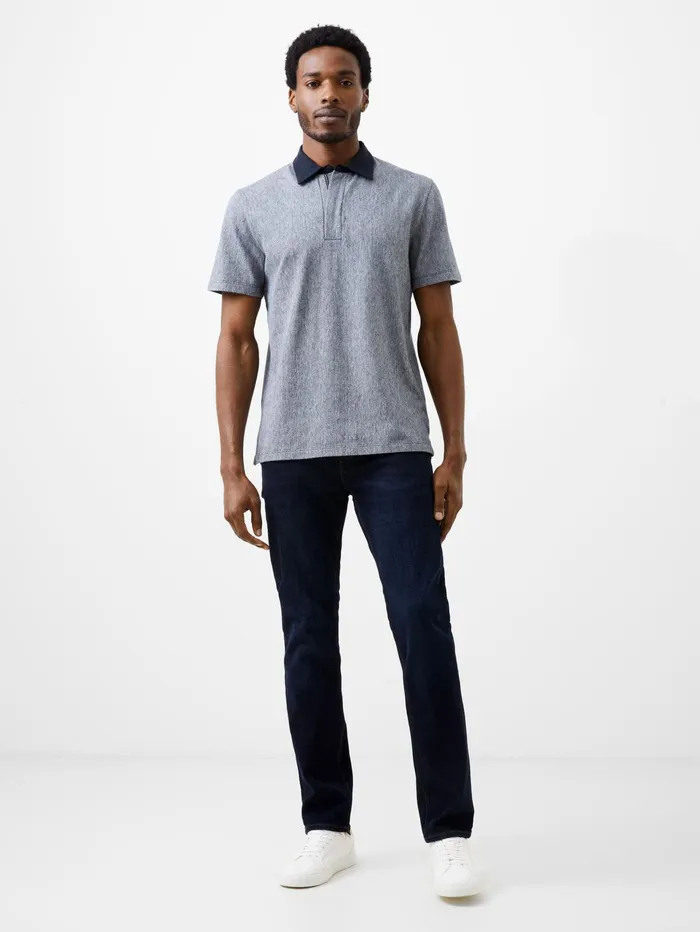 French Connection Graphic Zip Polo Shirt Charcoal Man TShirts and Polo Shirts