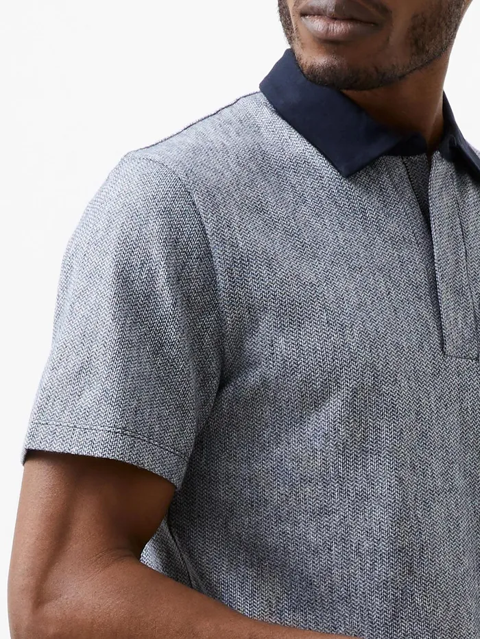 French Connection Graphic Zip Polo Shirt Charcoal Man TShirts and Polo Shirts