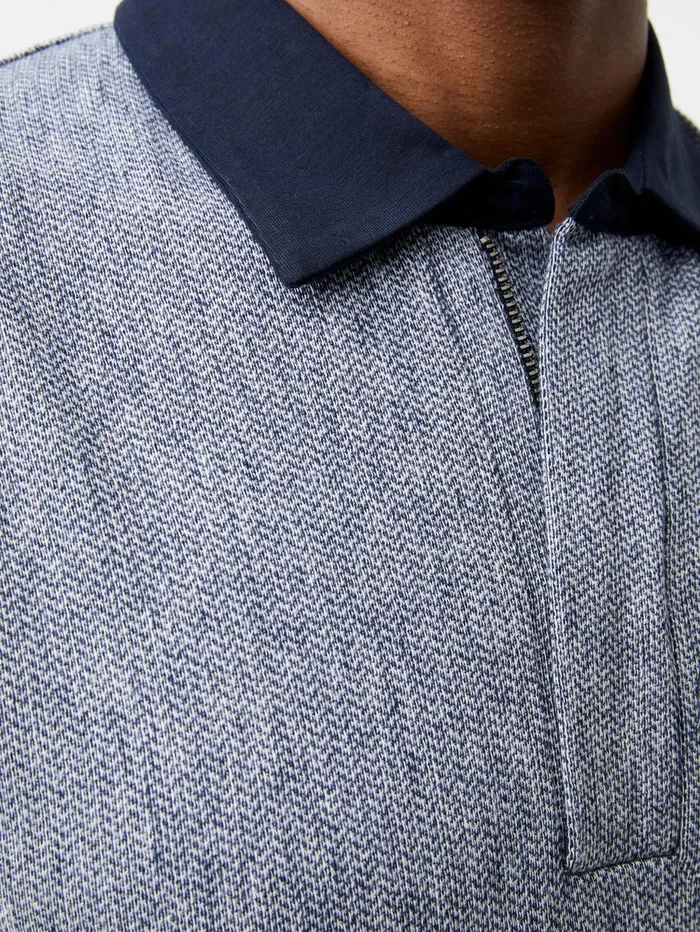 French Connection Graphic Zip Polo Shirt Charcoal Man TShirts and Polo Shirts