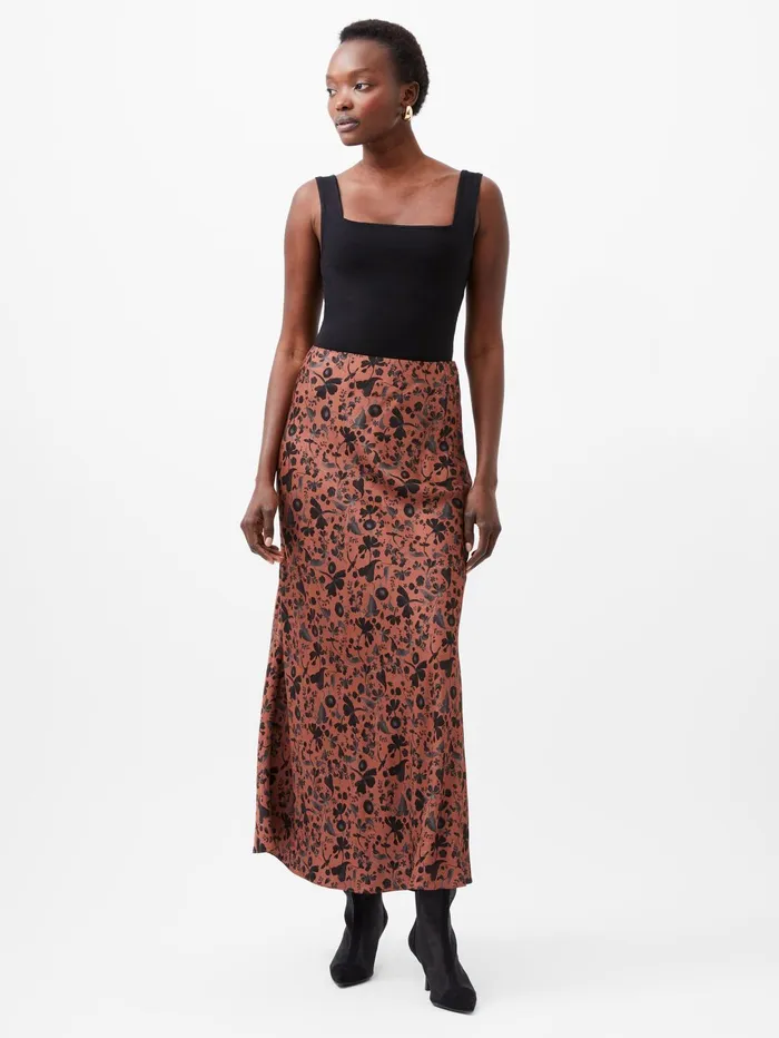 French Connection Jeannie Ennis Eco Satin Maxi Skirt Russet Brown Multi Woman Skirts French Connection Jeannie Ennis Eco Satin Maxi Skirt Russet Brown Multi Woman Skirts