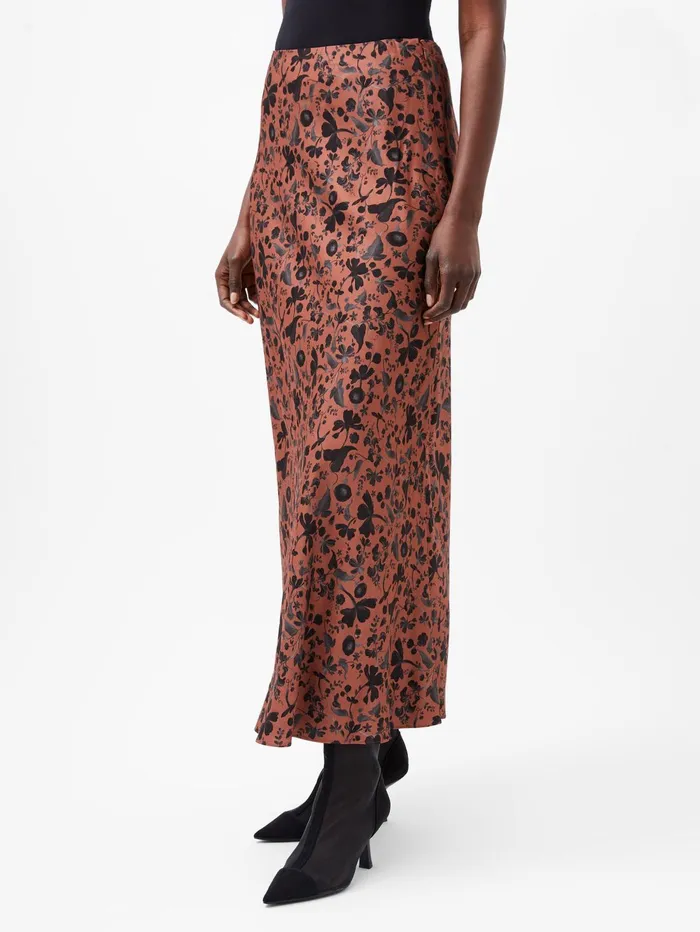 French Connection Jeannie Ennis Eco Satin Maxi Skirt Russet Brown Multi Woman Skirts