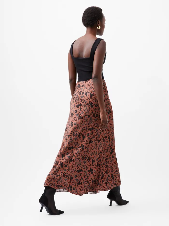 French Connection Jeannie Ennis Eco Satin Maxi Skirt Russet Brown Multi Woman Skirts