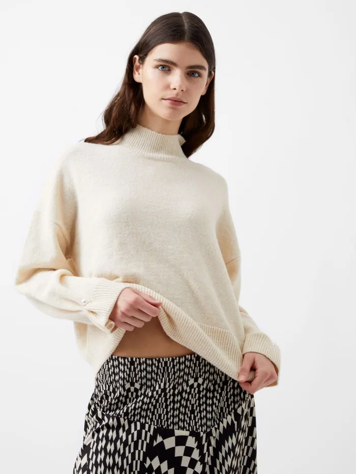 French Connection Kezia Recycled Pearl Cuff Detail Jumper Classic Cream Woman Jumpers and Cardigans