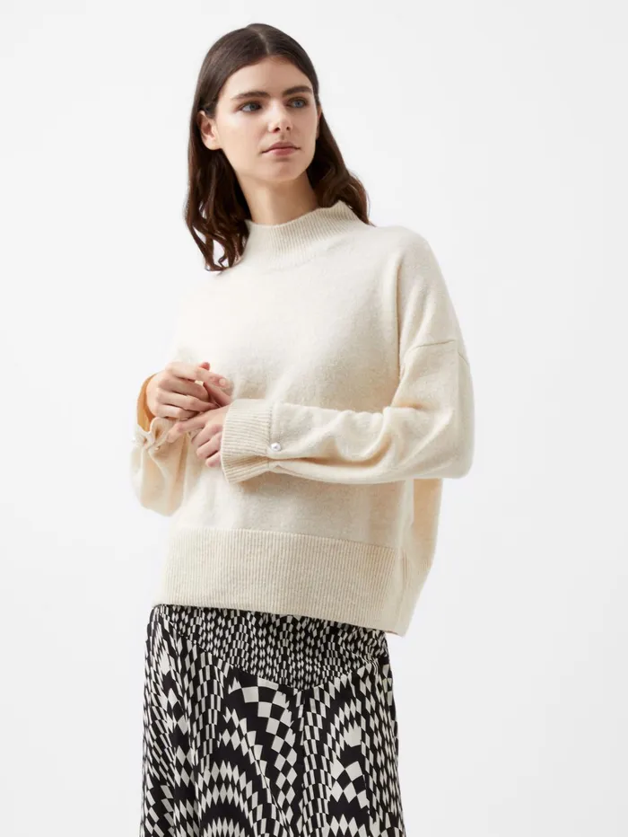 French Connection Kezia Recycled Pearl Cuff Detail Jumper Classic Cream Woman Jumpers and Cardigans