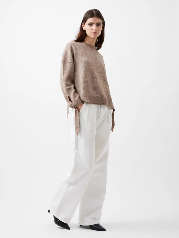 French Connection Kezia Recycled Tie Up Sleeve Jumper Taupe Melange Woman Jumpers and Cardigans