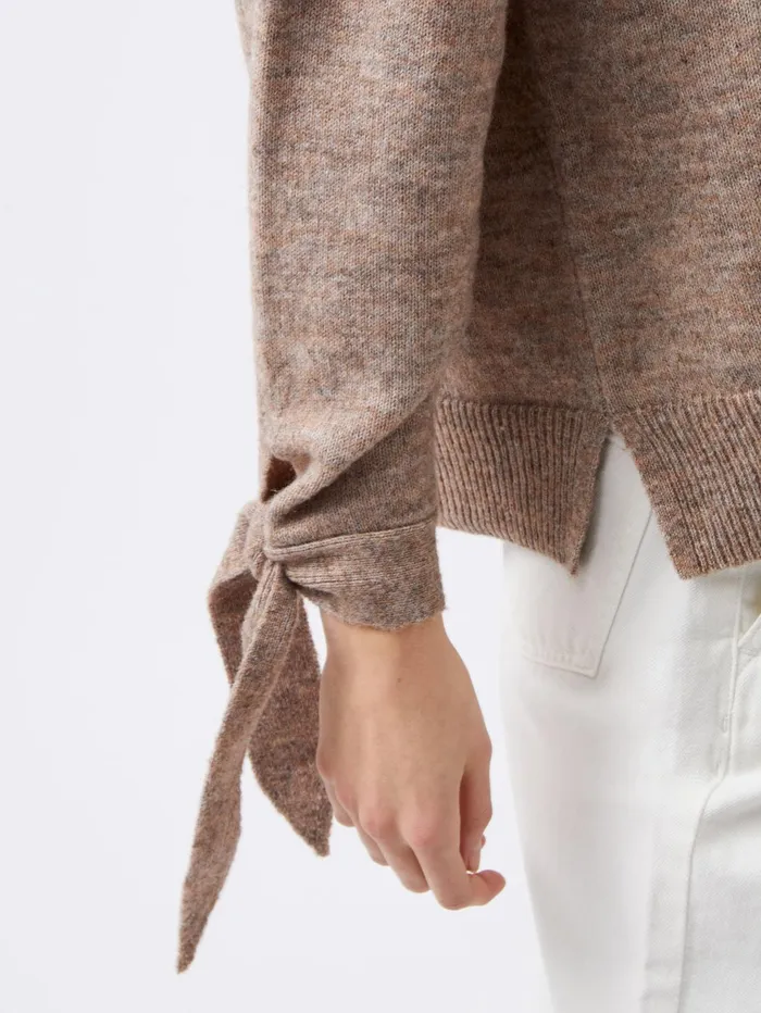 French Connection Kezia Recycled Tie Up Sleeve Jumper Taupe Melange Woman Jumpers and Cardigans