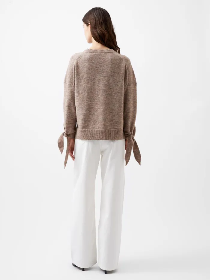 French Connection Kezia Recycled Tie Up Sleeve Jumper Taupe Melange Woman Jumpers and Cardigans