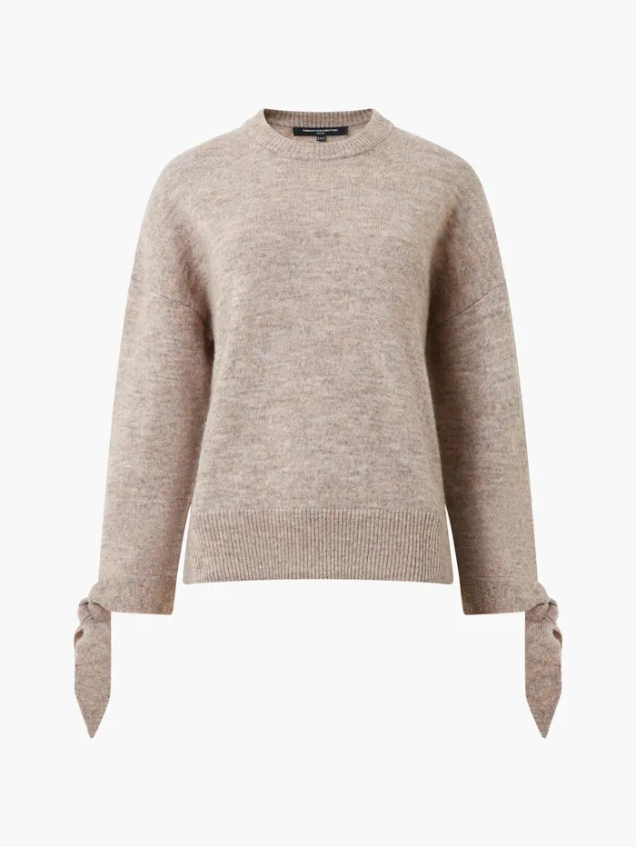 French Connection Kezia Recycled Tie Up Sleeve Jumper Taupe Melange Woman Jumpers and Cardigans