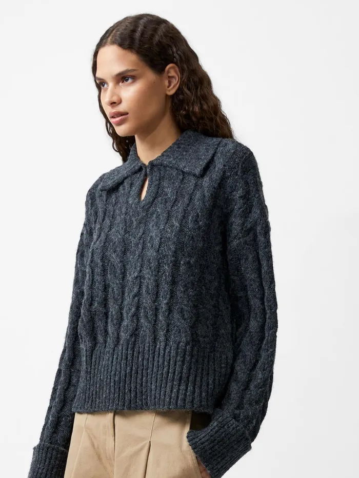 French Connection Kyla Sparkle Long Sleeve Jumper Charcoal Mel Woman Jumpers and Cardigans