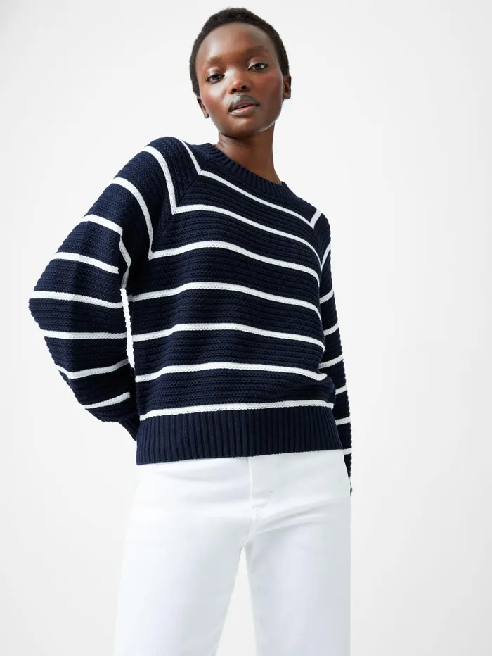 French Connection Lily Mozart Striped Crew Neck Jumper NavySummer White Woman Jumpers and Cardigans