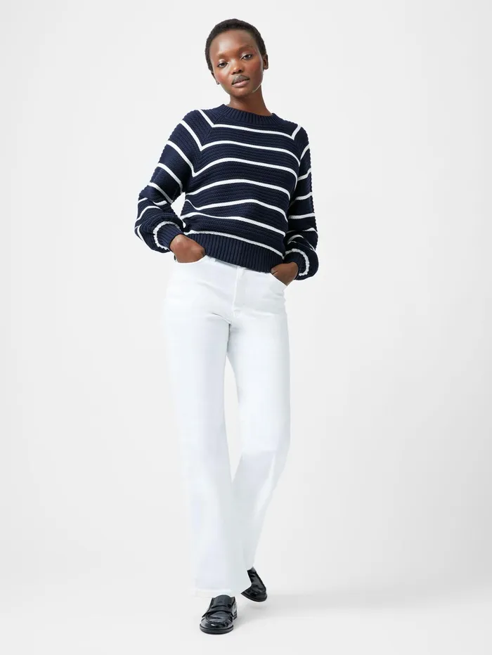 French Connection Lily Mozart Striped Crew Neck Jumper NavySummer White Woman Jumpers and Cardigans
