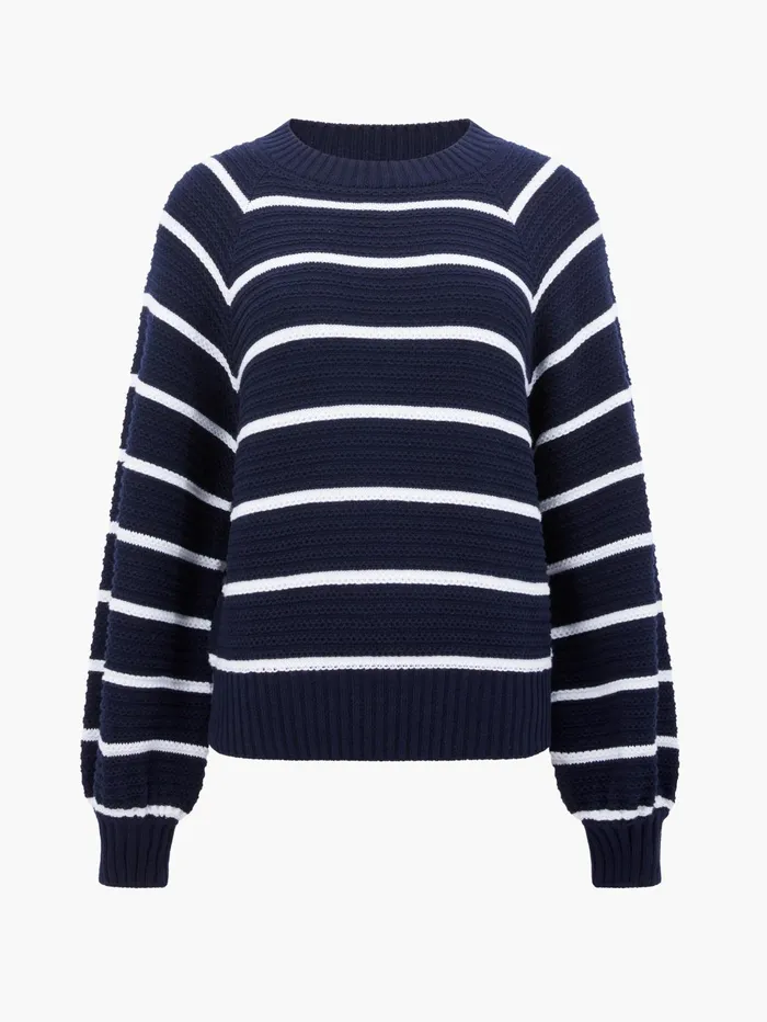 French Connection Lily Mozart Striped Crew Neck Jumper NavySummer White Woman Jumpers and Cardigans