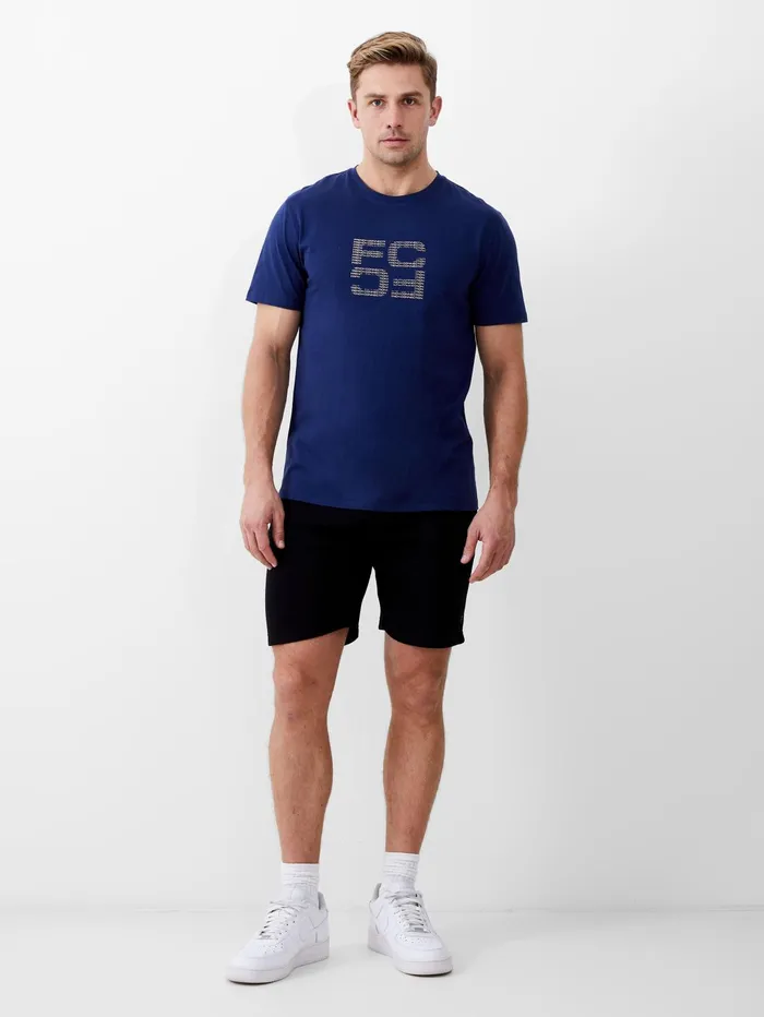 French Connection Mirror Repeat Logo Organic Graphic TShirt Navy Man TShirts and Polo Shirts