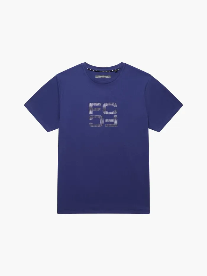 French Connection Mirror Repeat Logo Organic Graphic TShirt Navy Man TShirts and Polo Shirts
