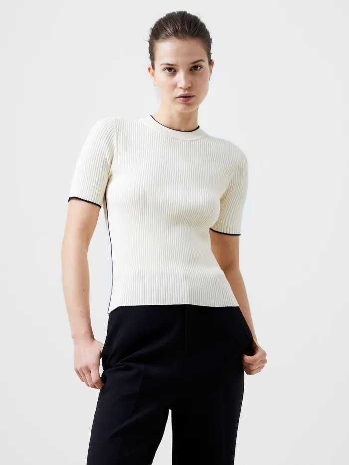 French Connection Mozza Short Sleeve Jumper Classic CreamBlackout Woman Jumpers and Cardigans French Connection Mozza Short Sleeve Jumper Classic CreamBlackout Woman Jumpers and Cardigans