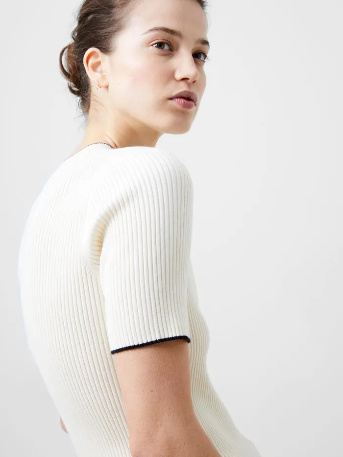 French Connection Mozza Short Sleeve Jumper Classic CreamBlackout Woman Jumpers and Cardigans