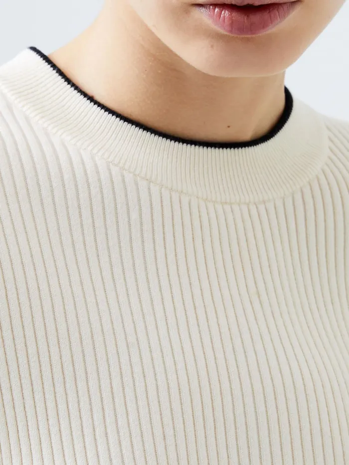 French Connection Mozza Short Sleeve Jumper Classic CreamBlackout Woman Jumpers and Cardigans