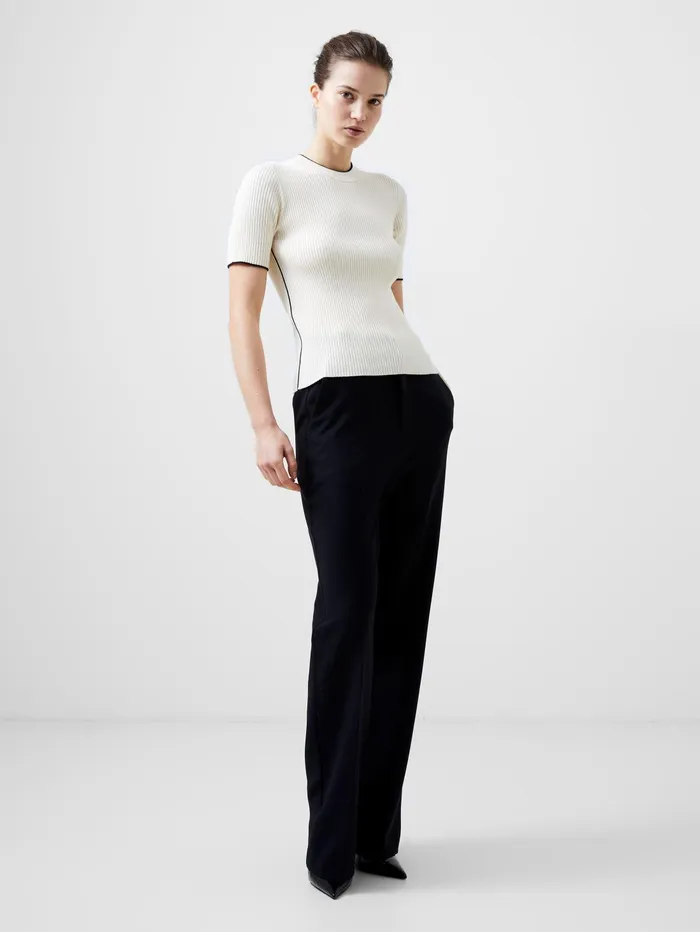 French Connection Mozza Short Sleeve Jumper Classic CreamBlackout Woman Jumpers and Cardigans
