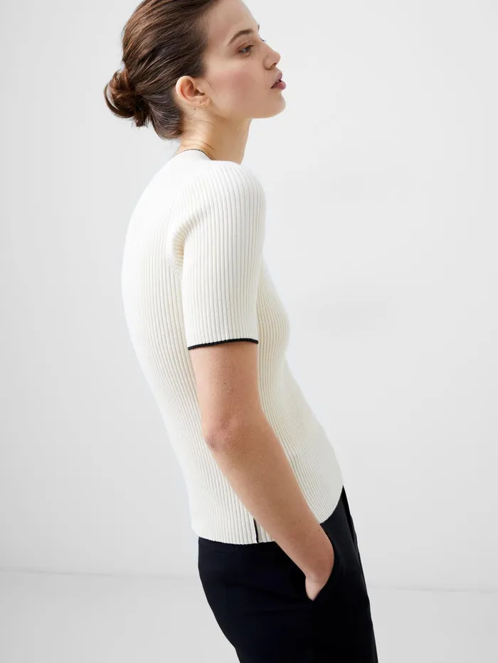 French Connection Mozza Short Sleeve Jumper Classic CreamBlackout Woman Jumpers and Cardigans