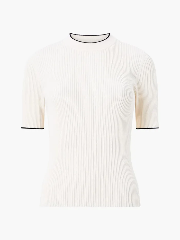 French Connection Mozza Short Sleeve Jumper Classic CreamBlackout Woman Jumpers and Cardigans