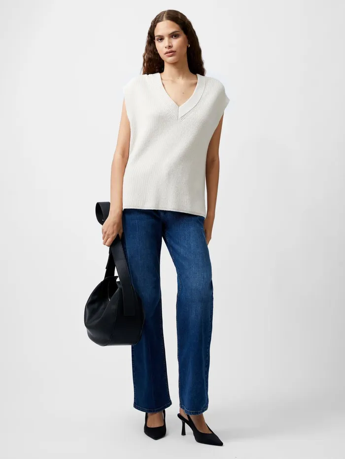 French Connection Nariko Rib Knit Vest Oatmeal Mel Woman Jumpers and Cardigans