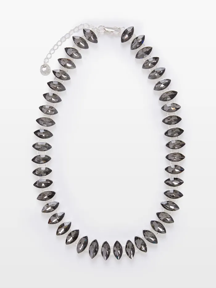 French Connection Oval Crystal Necklace BlackSilver Woman Jewellery