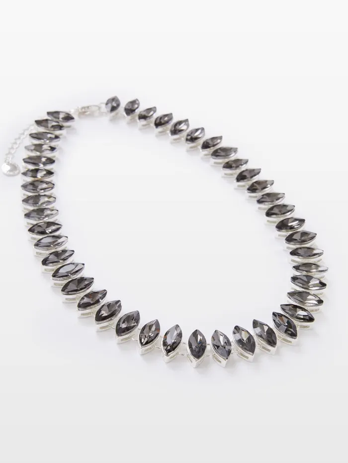 French Connection Oval Crystal Necklace BlackSilver Woman Jewellery