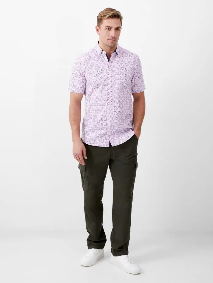 French Connection Patterned Short Sleeve Navy Trim Shirt Floral Pink Man Shirts