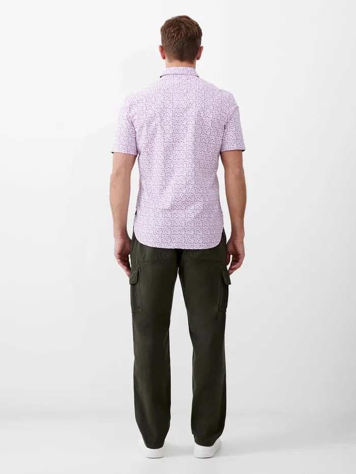 French Connection Patterned Short Sleeve Navy Trim Shirt Floral Pink Man Shirts
