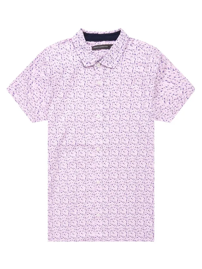 French Connection Patterned Short Sleeve Navy Trim Shirt Floral Pink Man Shirts