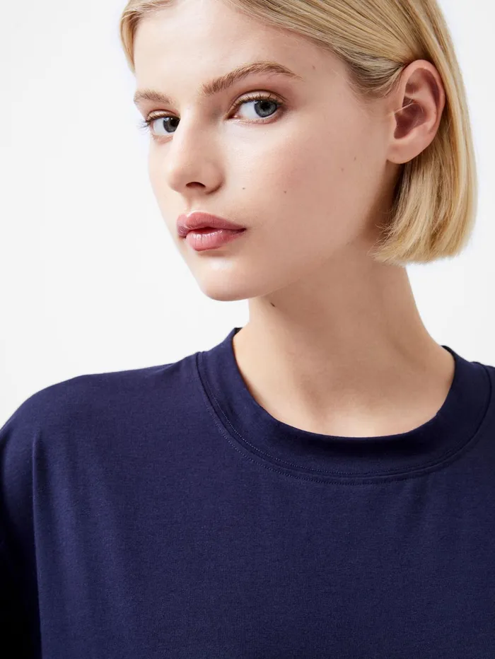 French Connection Rallie Cotton Short Sleeve TShirt Marine Woman Tops