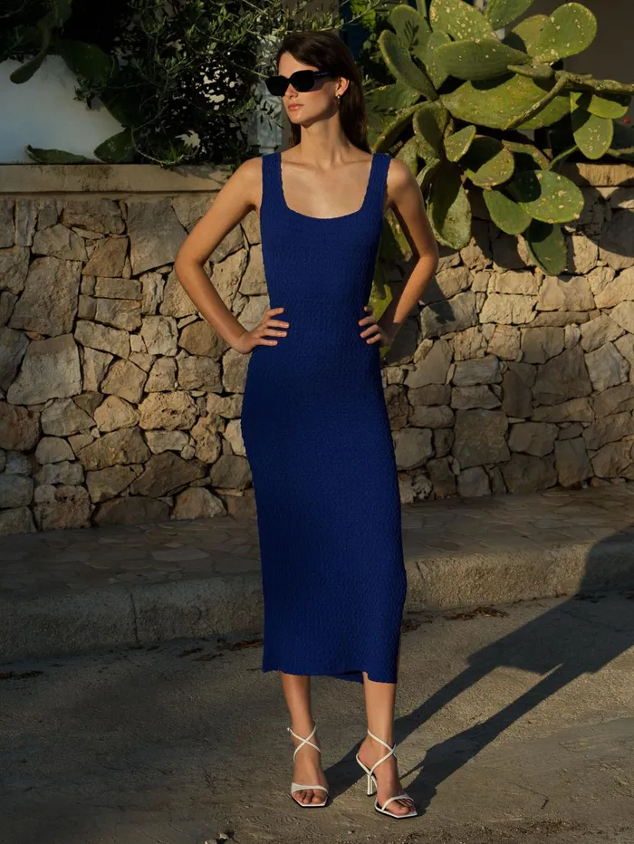 French Connection Sadie Textured Maxi Dress Royal Blue Woman Maxi Dresses