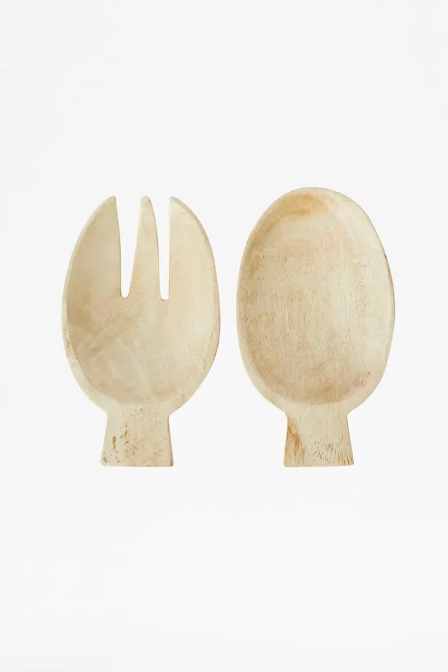 French Connection Sun Bleach Wooden Salad Server NaturalWhite Home Home Accessories