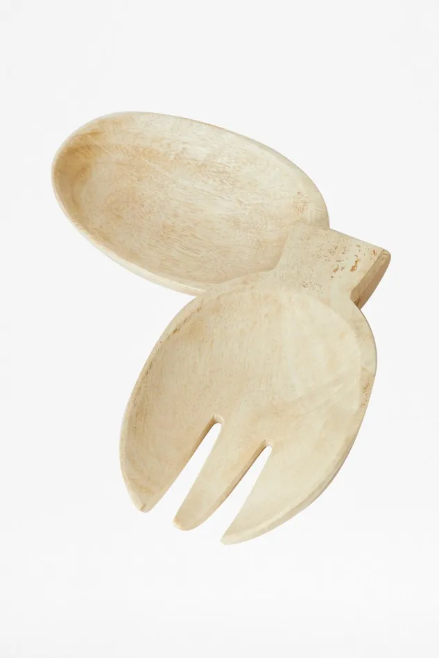 French Connection Sun Bleach Wooden Salad Server NaturalWhite Home Home Accessories