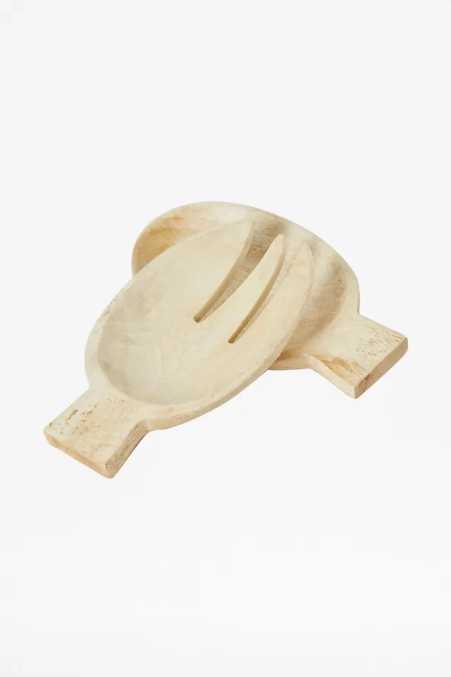 French Connection Sun Bleach Wooden Salad Server NaturalWhite Home Home Accessories