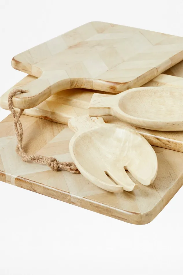 French Connection Sun Bleach Wooden Salad Server NaturalWhite Home Home Accessories