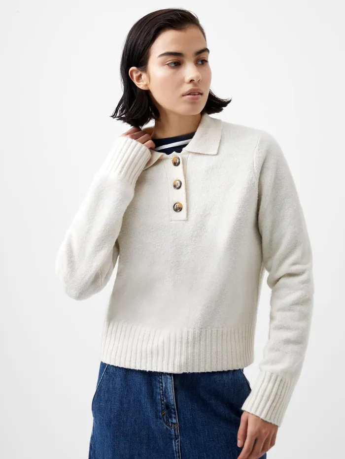 French Connection Vhari Recycled Long Sleeve Button Up Jumper Oatmeal Mel Woman Jumpers and Cardigans French Connection Vhari Recycled Long Sleeve Button Up Jumper Oatmeal Mel Woman Jumpers and Cardigans